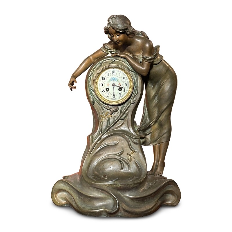 Art Nouveau French mantle clock depicting a woman