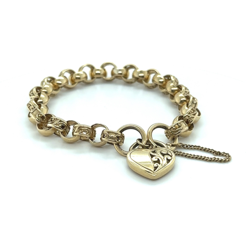 9ct gold belcher link bracelet with heart lock