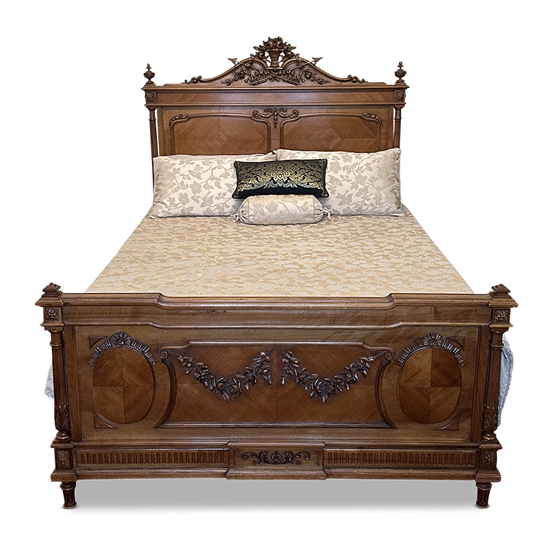 Antique French walnut queen size bed