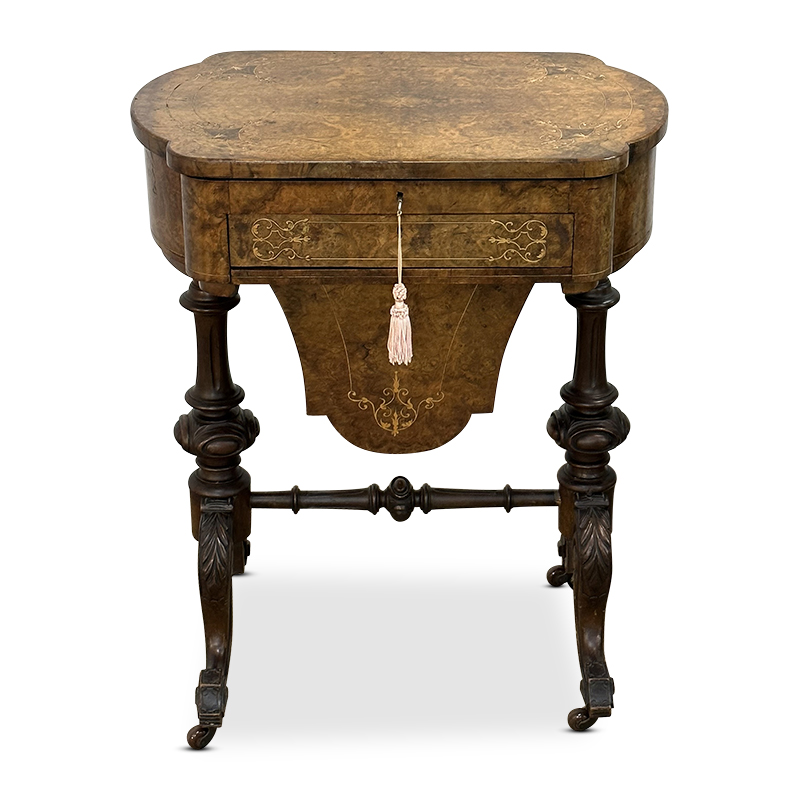 Victorian Burr Walnut Sewing Table