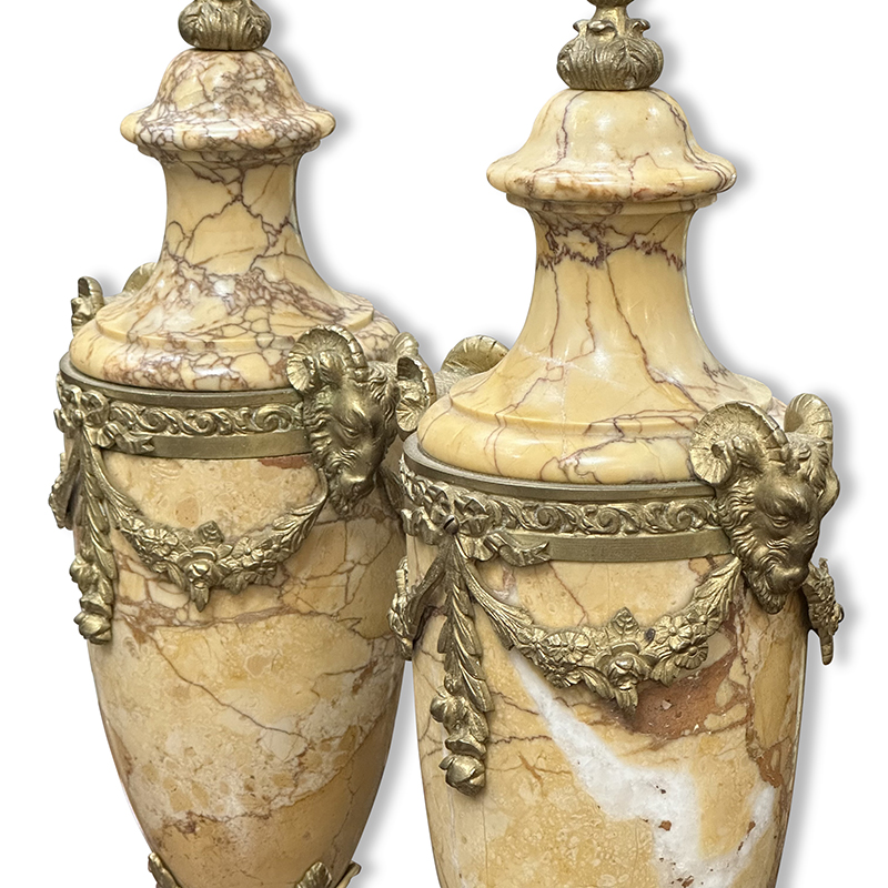 Pair French Sienna marble casolettes