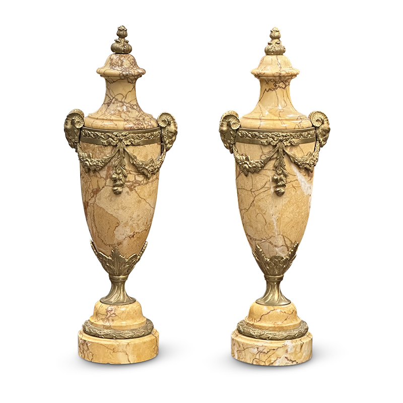 Pair French Sienna marble casolettes